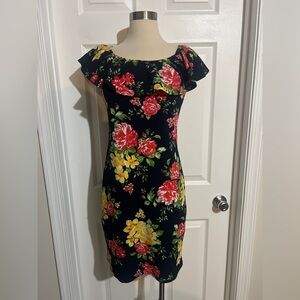 Strapless Dark Blue Floral Dress